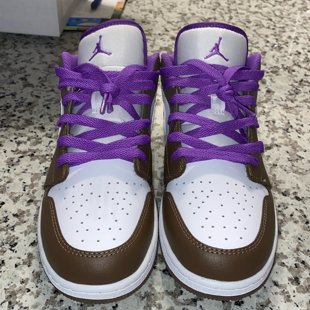 Jordan 1 Lows: Palomino Brown/Purple Big Kids Size- 6.5Y